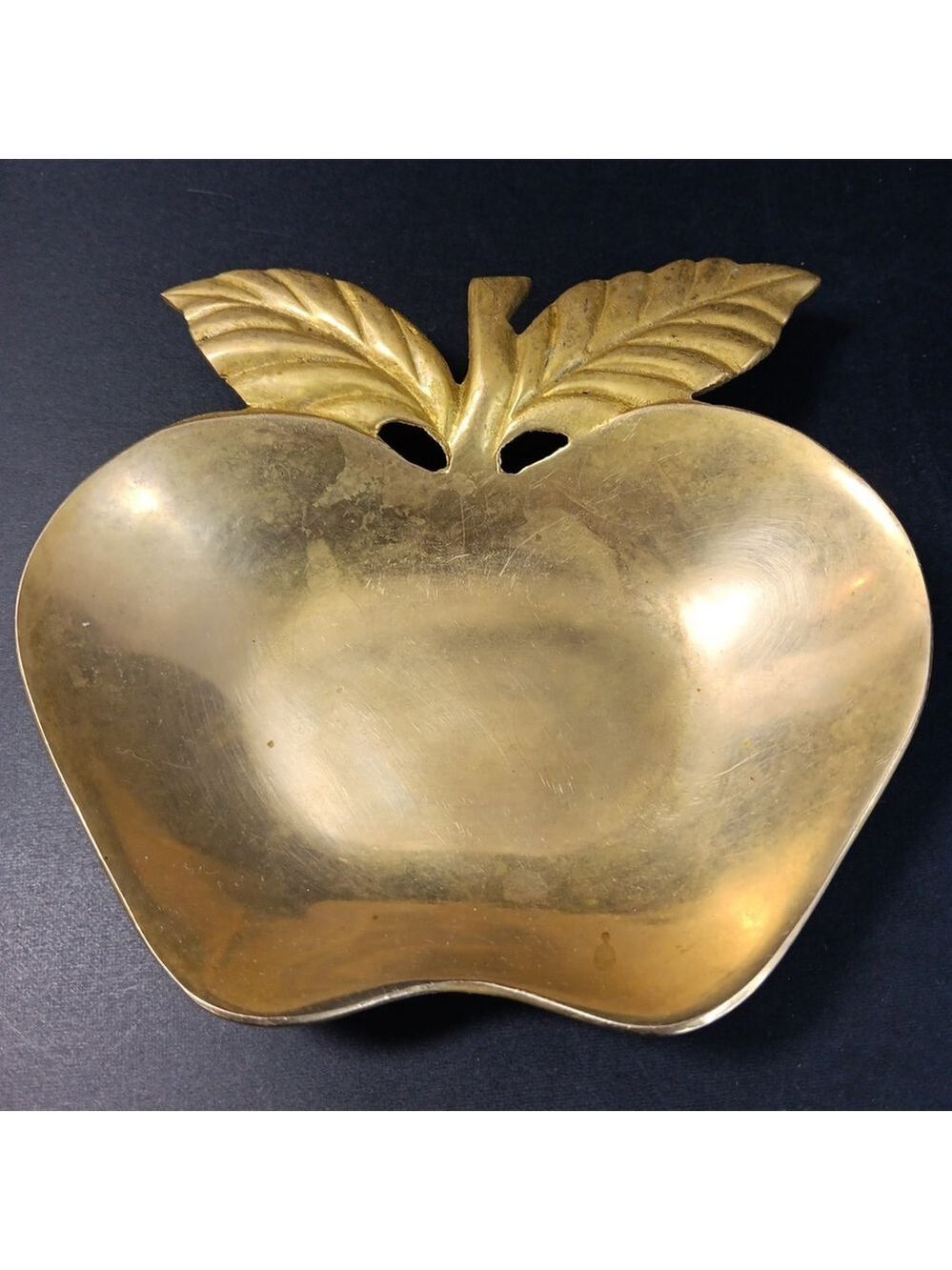 Vintage Brass Apple Trinket Dish Made In Taiwan